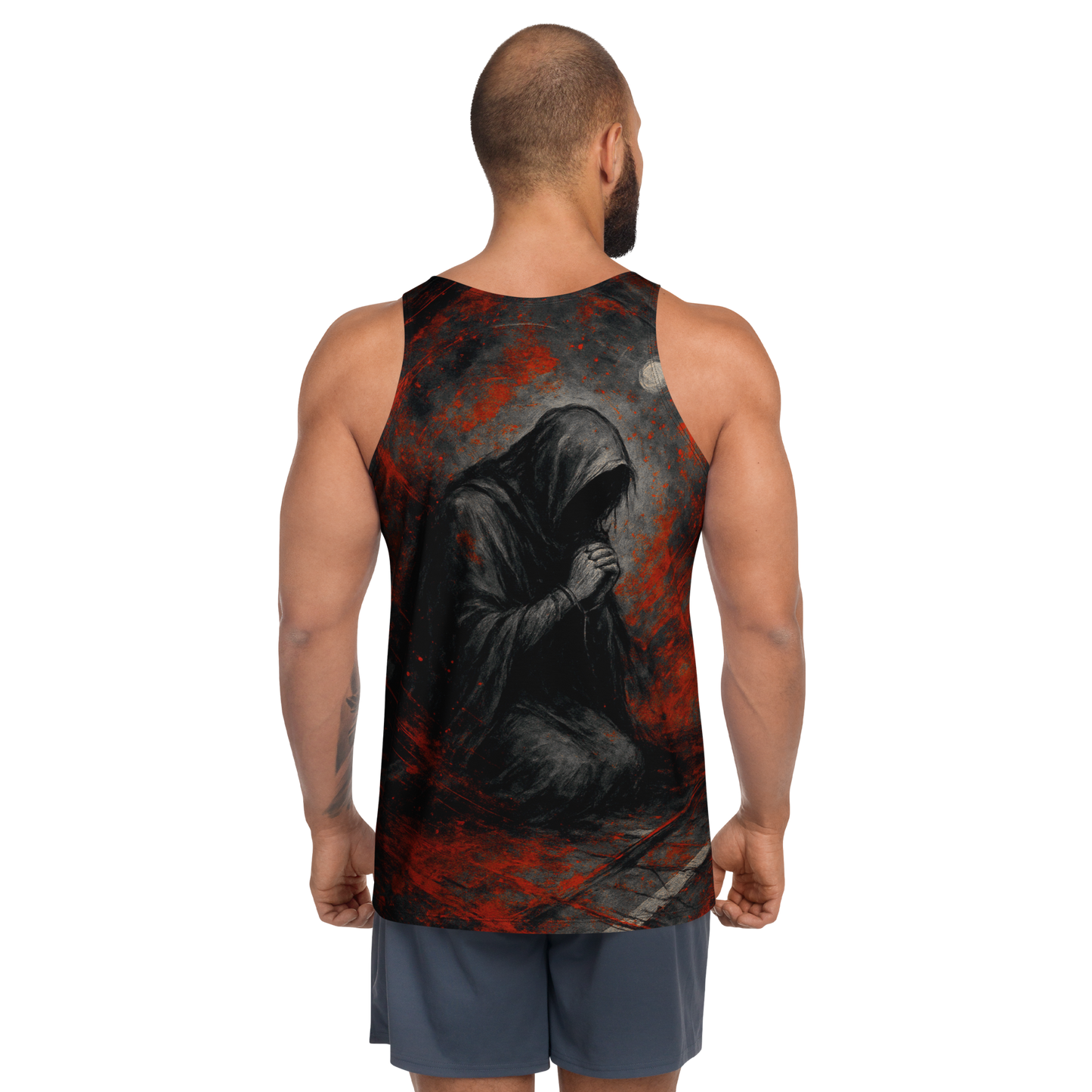Unisex Tank Top Shrouded in Shadow and Red (Black)