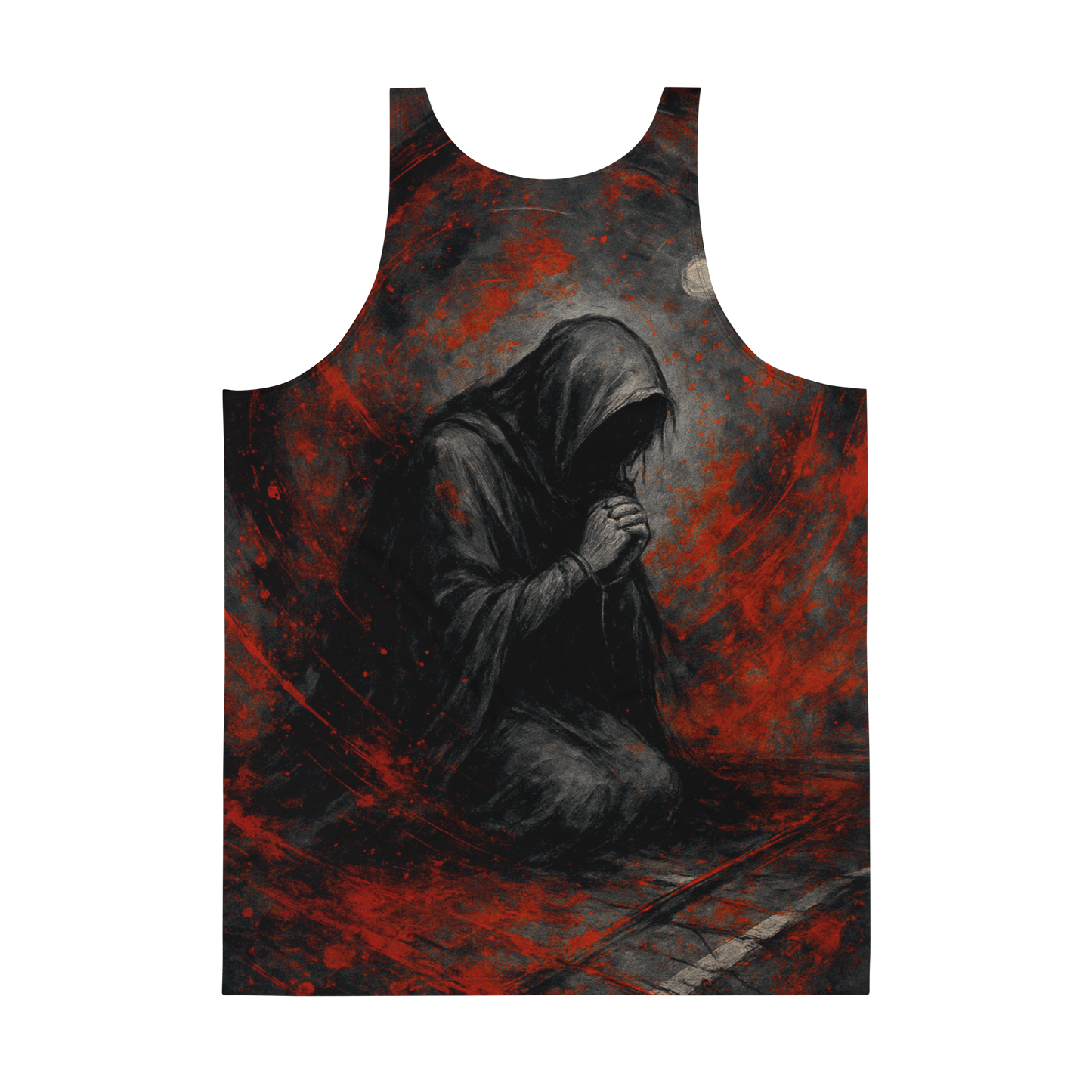 Unisex Tank Top Shrouded in Shadow and Red (Black)
