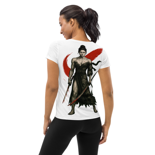 Women's athletic t-shirt Kiss of the Blade (White)